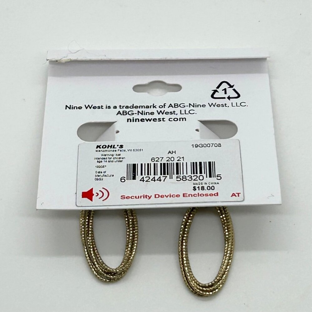 Nine West Earrings Gold-Tone Textured Oval Drop With Leverback Closure - Picture 3 of 11